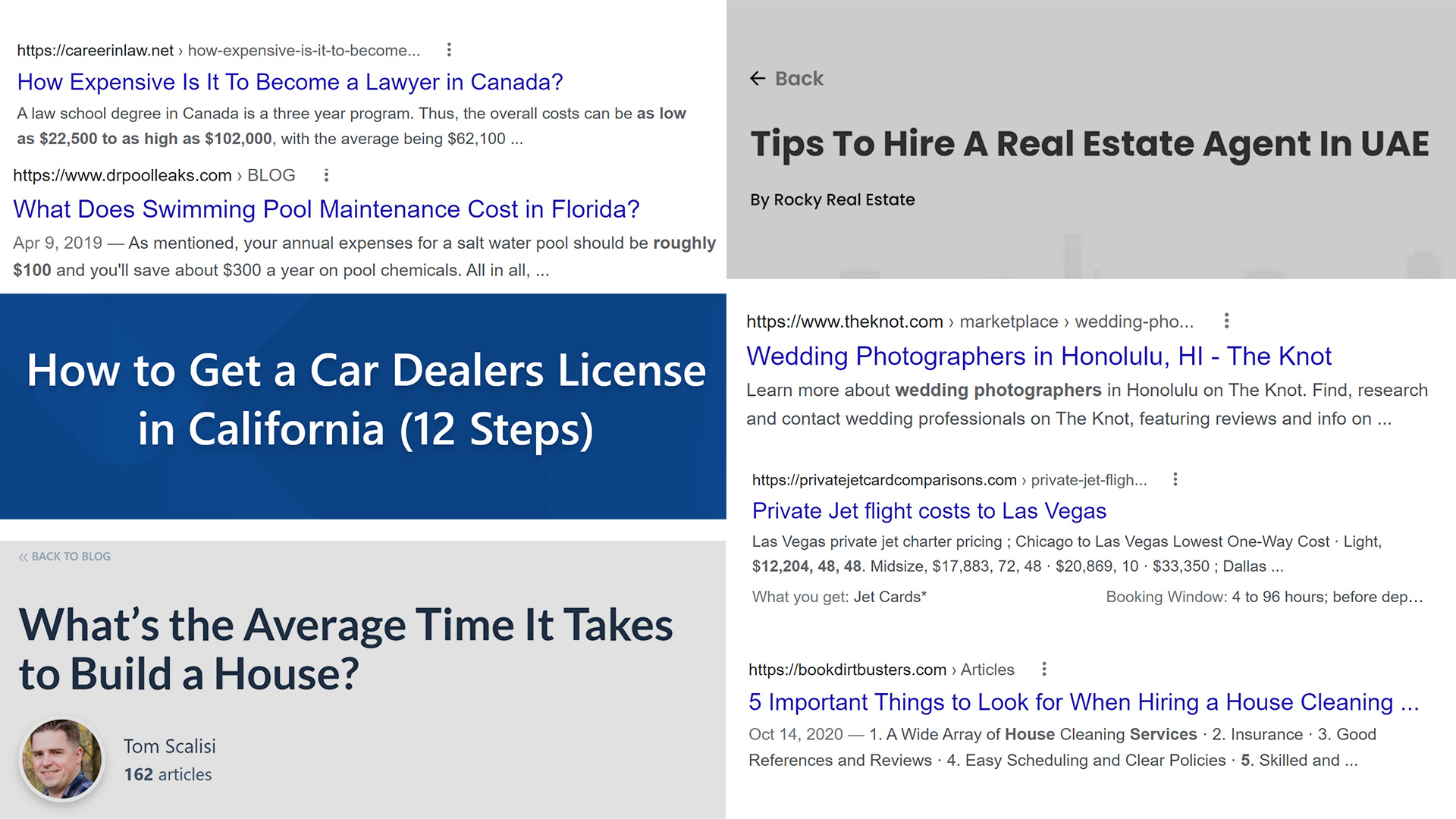 Screenshots of webpages titles, suggesting ideas for local articles.